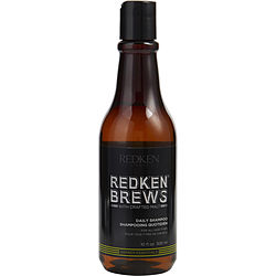 Redken Brews Daily Shampoo 300ml in a sleek brown bottle with black label, designed specifically for gentle and effective daily hair cleansing.