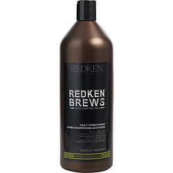 Redken Brews Daily Conditioner for Men in a brown bottle with a minimalistic label design, highlighting its hair care benefits.