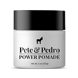 Jar of Pete and Pedro Power Pomade. The container features the brand logo with a donkey silhouette, emphasizing the product's sleek and modern packaging.