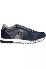 Boy's lace-up sleek blue sports sneakers on display, showcasing a stylish design with vibrant blue color and durable material for active wear.