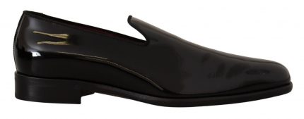 Dolce & Gabbana black patent leather loafers, featuring a sleek, shiny finish and classic Italian craftsmanship.