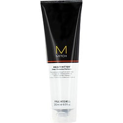 Mitch Heavy Hitter Deep Cleansing Shampoo - A sleek black and white bottle designed to remove product buildup, enhance volume, and refresh hair with a deep clean.