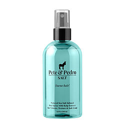 Pete & Pedro SALT sea salt spray in a turquoise bottle. Best natural sea salt spray for enhancing hair texture and volume.