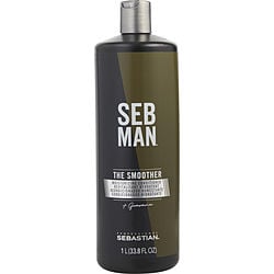 Image of SEB MAN The Smoother conditioner bottle, featuring a sleek, dark green design with white text highlighting the product name