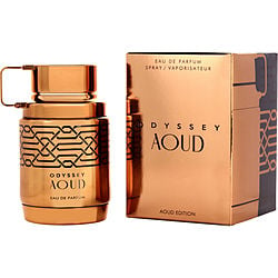 Bottle of Armaf Odyssey Aoud Eau De Perfume 100ml, showcasing a sleek, dark design with gold accents, representing a luxurious woody spicy fragrance for men.