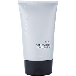 A tube of Rituals Sport Anti-Dryness Body Lotion 100ml, featuring a sleek design with the product name clearly labeled on the front, set against a plain background